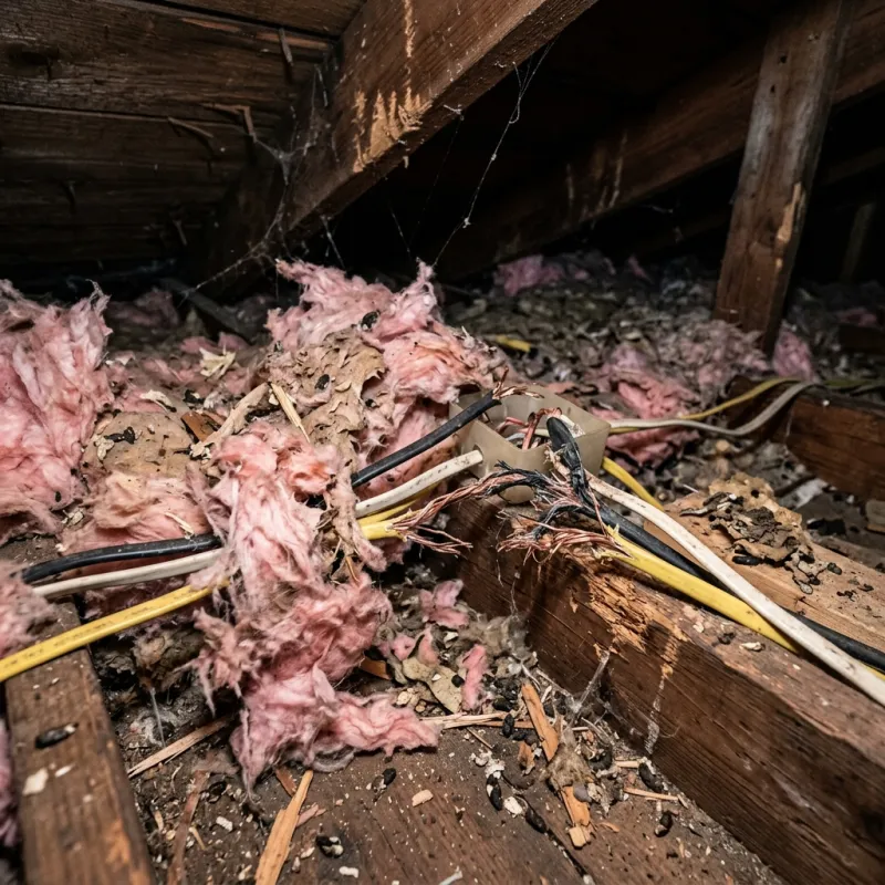 Contaminated ceiling insulation being assessed in a Frankston roof space
