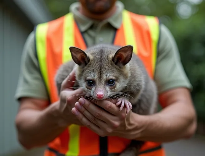 Animal handler safely recovering a deceased possum in Frankston