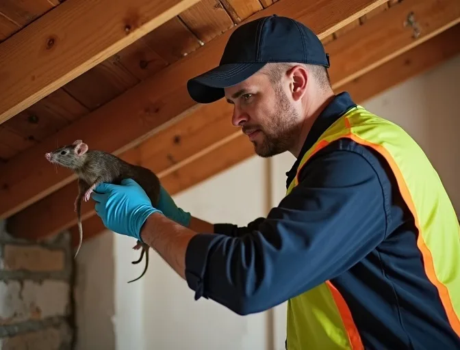 Technician inspecting a roof cavity for a dead rat in Frankston